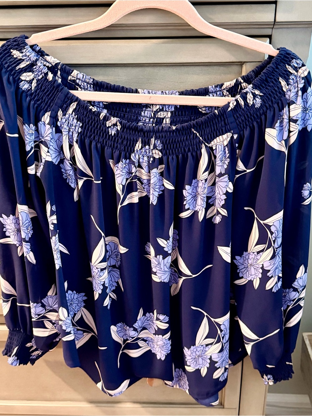 EXPRESS Navy Floral Off-Shoulder Women's Top Medium